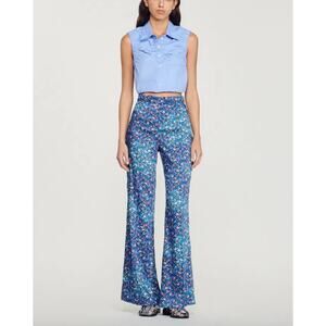 Sandro Paris Floral Satin Flared Trousers Size FR 40 (US 8)